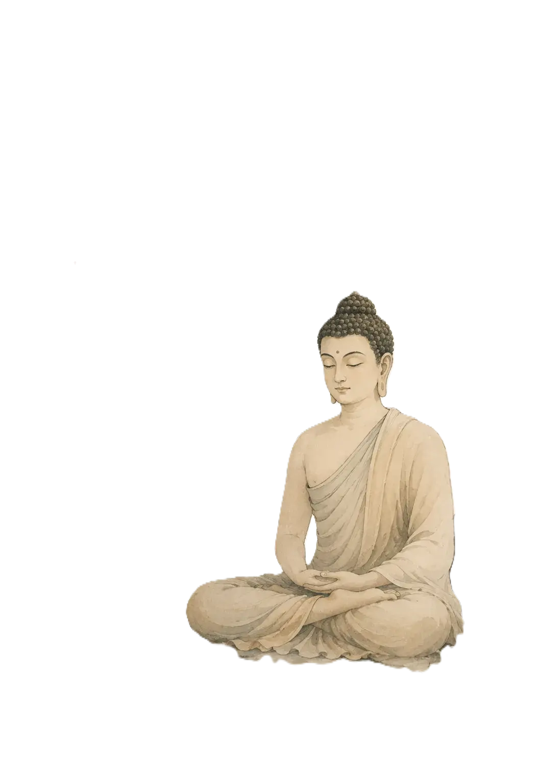 A watercolor Buddha meditating beneath a Bodhi tree
