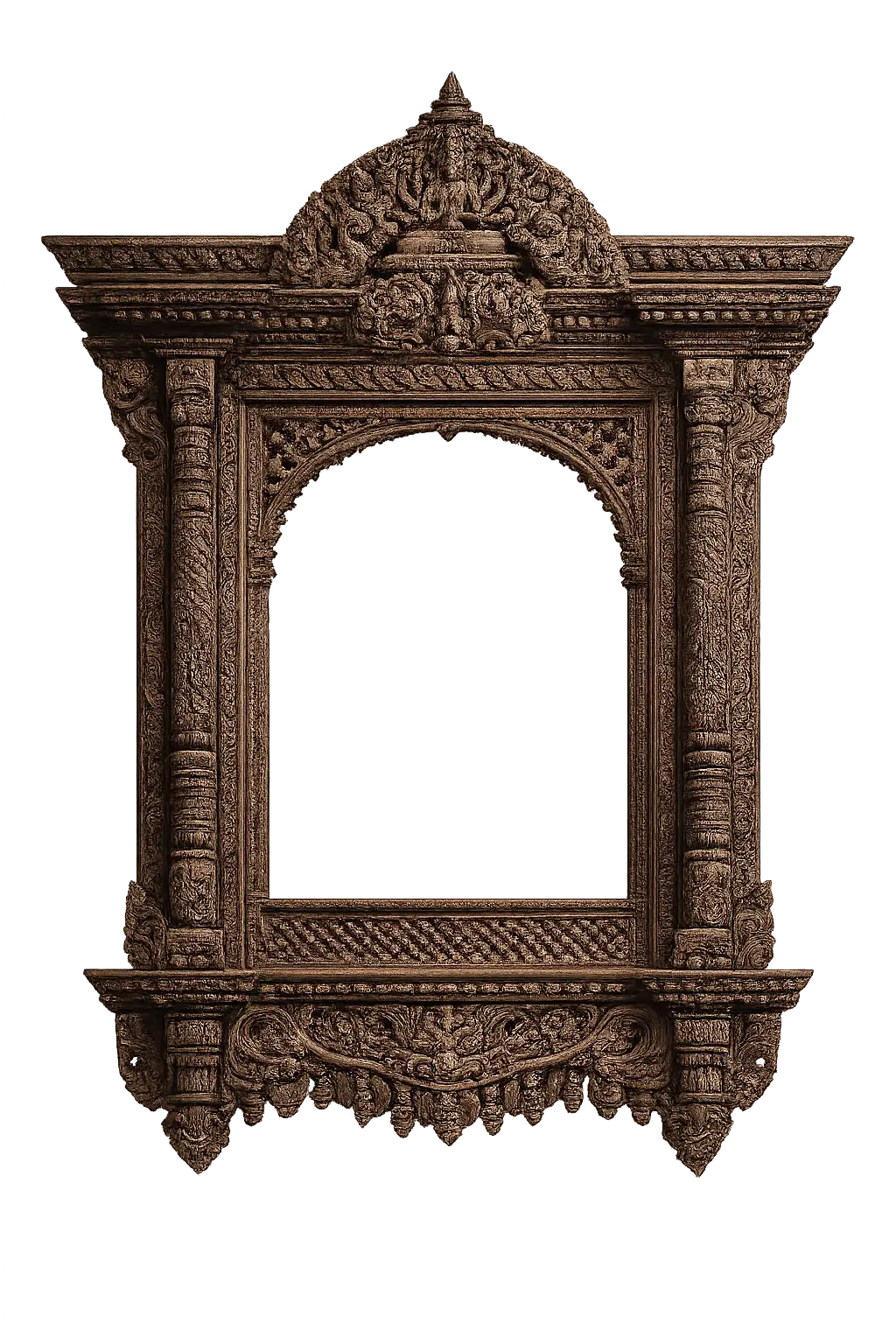 an intricately carved wooden Newari window
