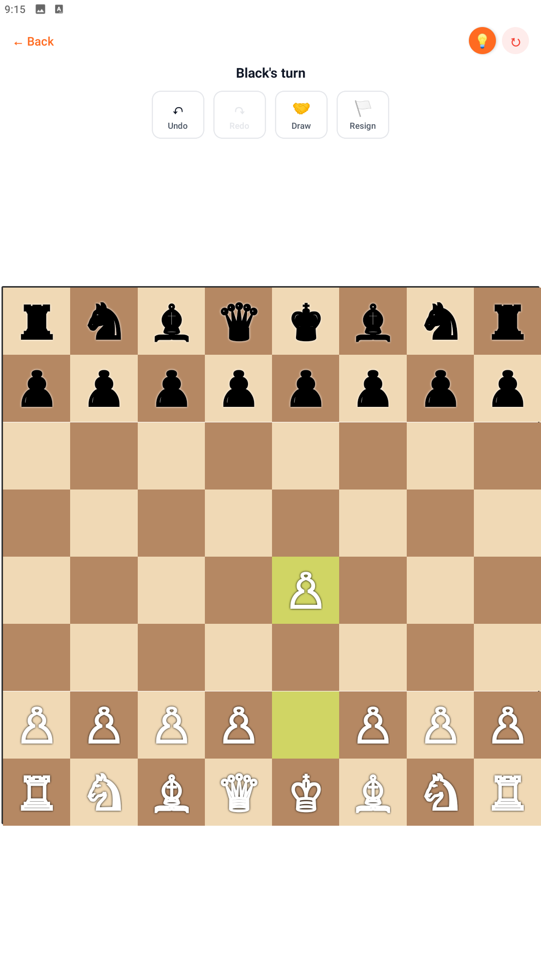 The Brilliant Chess gameplay screenshot showing clean chess board interface with piece positions