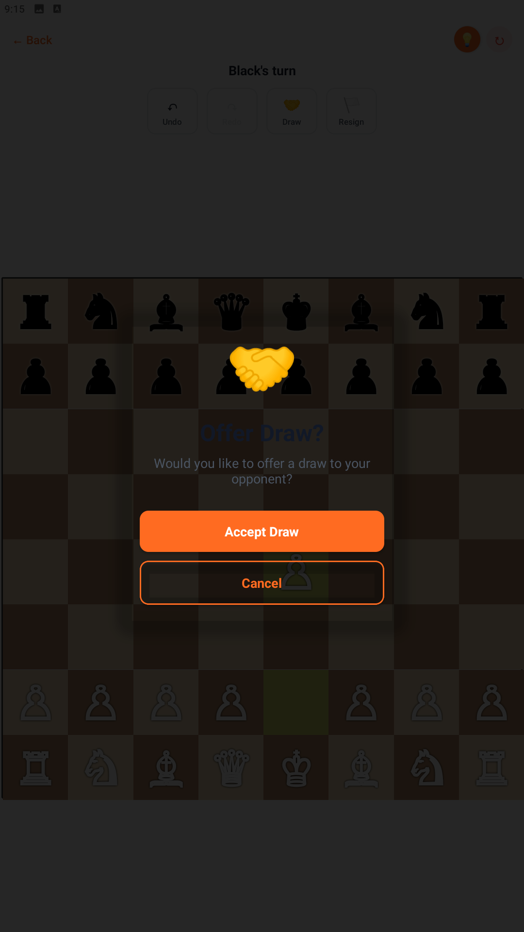 The Brilliant Chess game mode selection screen with Online, Local, and Bluetooth options