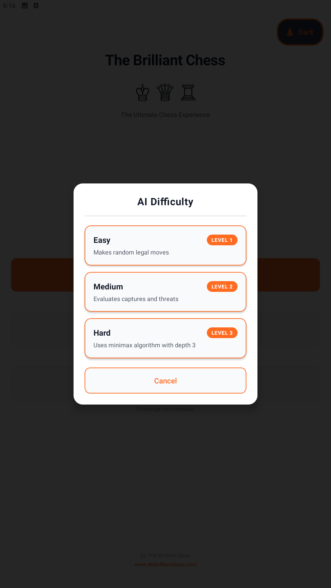 The Brilliant Chess live gameplay screenshot showing real-time move synchronization